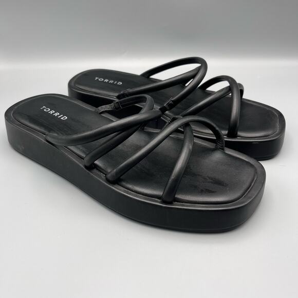 Torrid Strappy Flatform Sandals Black Size‎ 9.5 WW Slides Slip On Platform - Picture 1 of 8